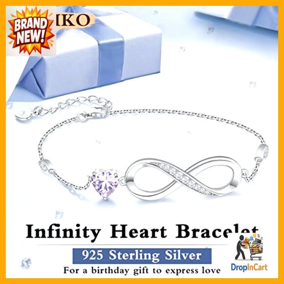 CDE 925 Sterling Silver Bracelet for Women Infinity Heart  Sterling Silver Infinity Heart Charm Bracelet Adjustable Elegant Gift Jewelry